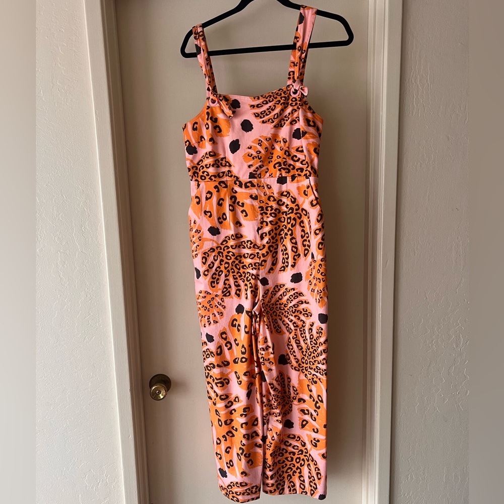 Anthropologie Orange and Pink One Piece Jumpsuit with Tropical Print
